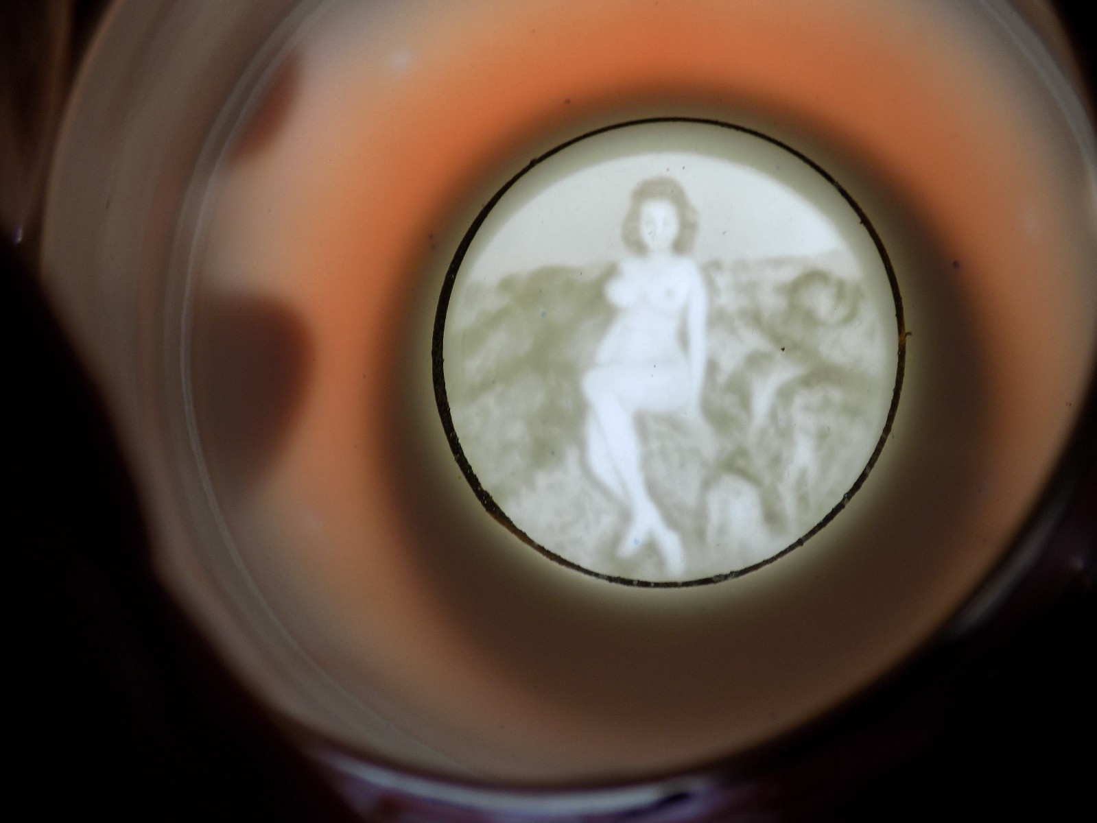 Vintage Japanese Nude Woman Orange Dragonware Lithophane Teacup
