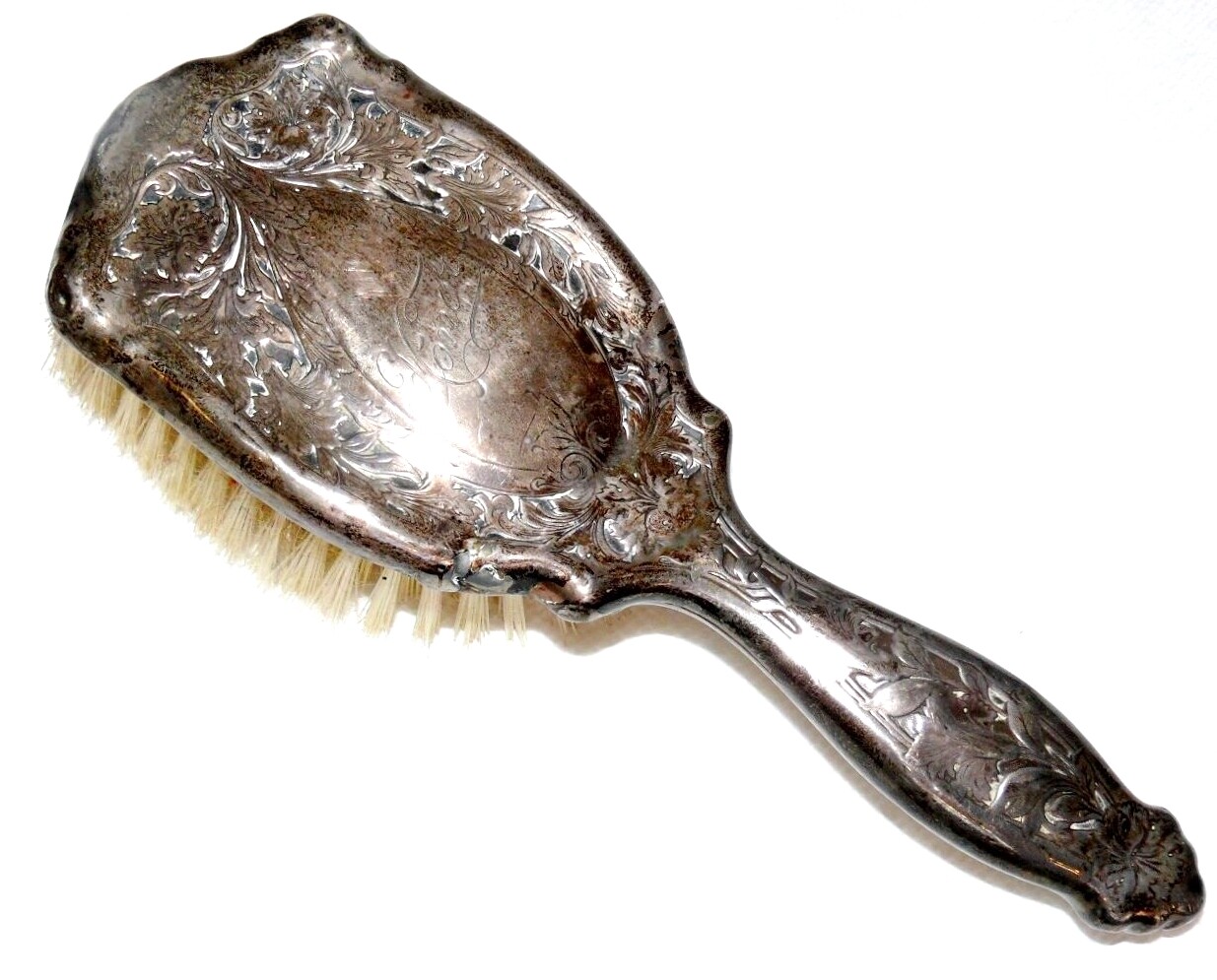 Antique 1800\'s Art Nouveau Silverplate Brush Art Nouveau Lilies Monogram \