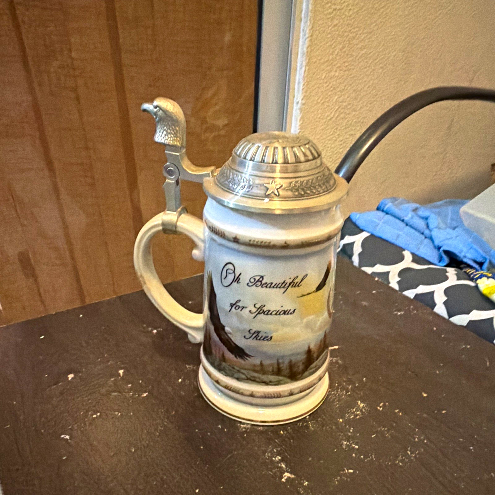 Longton Crown Spacious Skies America the Beautiful Porcelain Pewter Lidded Stein