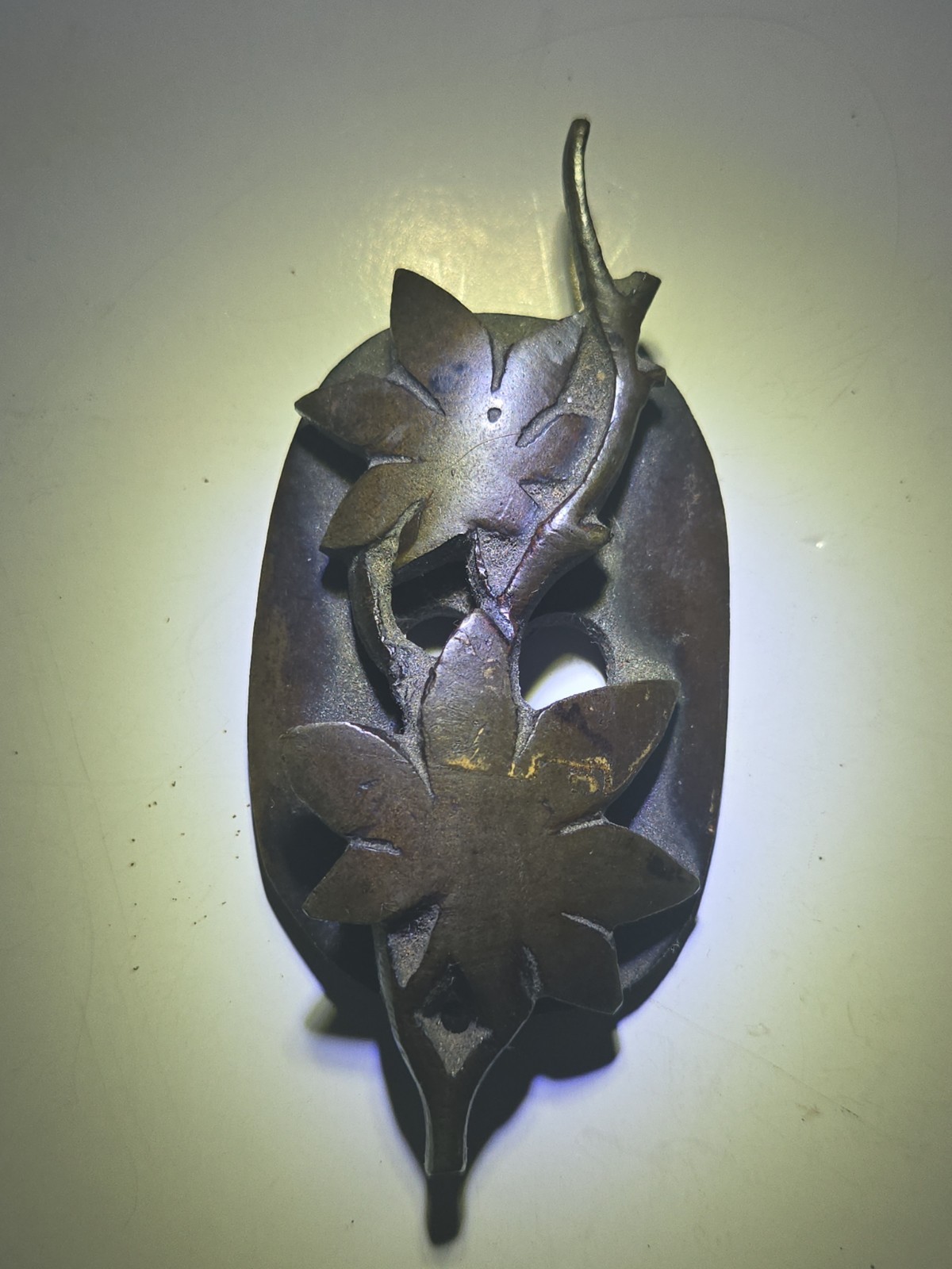 VINTAGE Japanese Obi-Dome BRONZE 🍁 MAPLE LEAF Edo Period Very Rare Deep Patina
