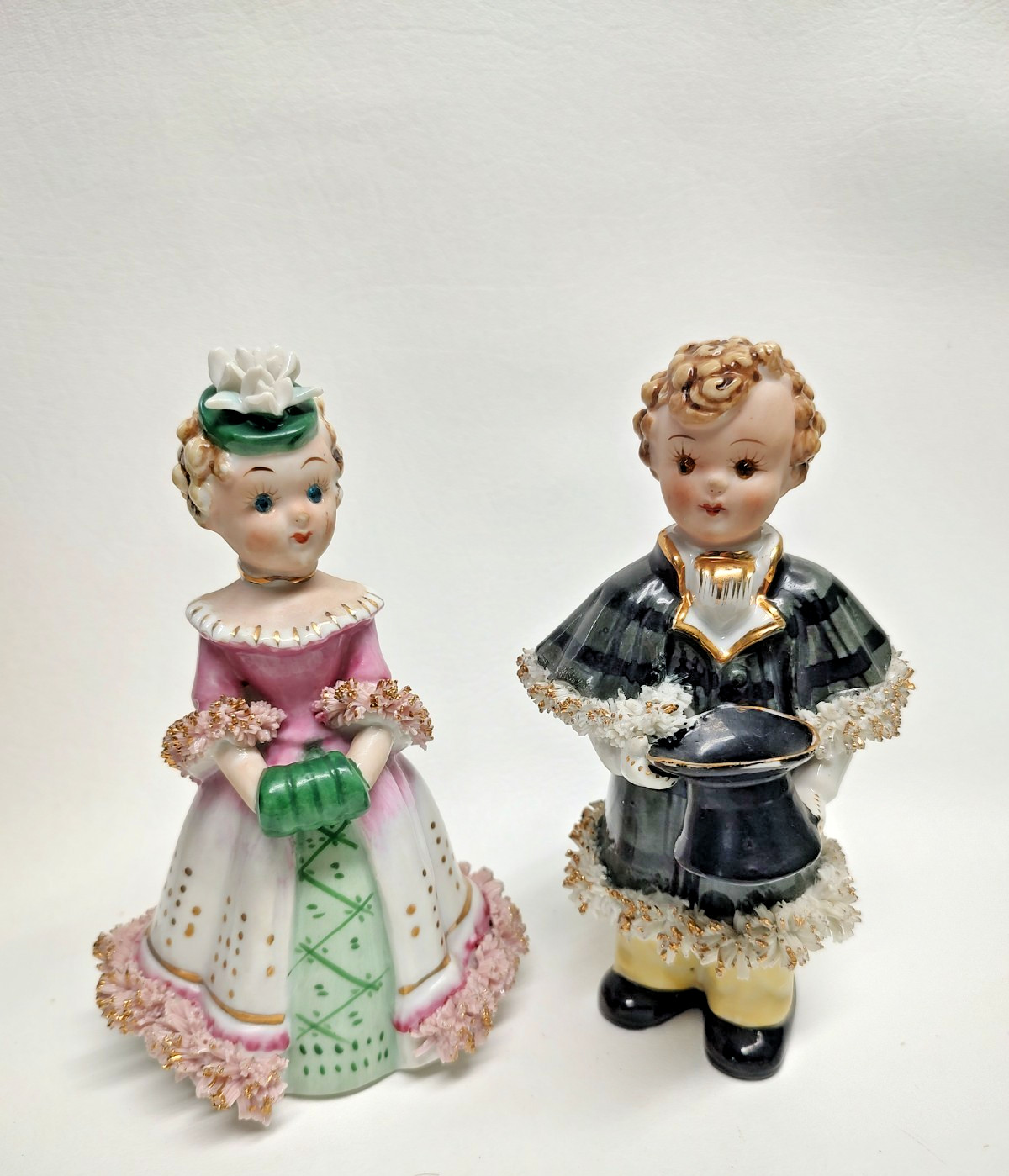 Vintage Ardalt Japan Boy & Girl Camille Naudot Spaghetti Trim Jeweled Eyes 6\