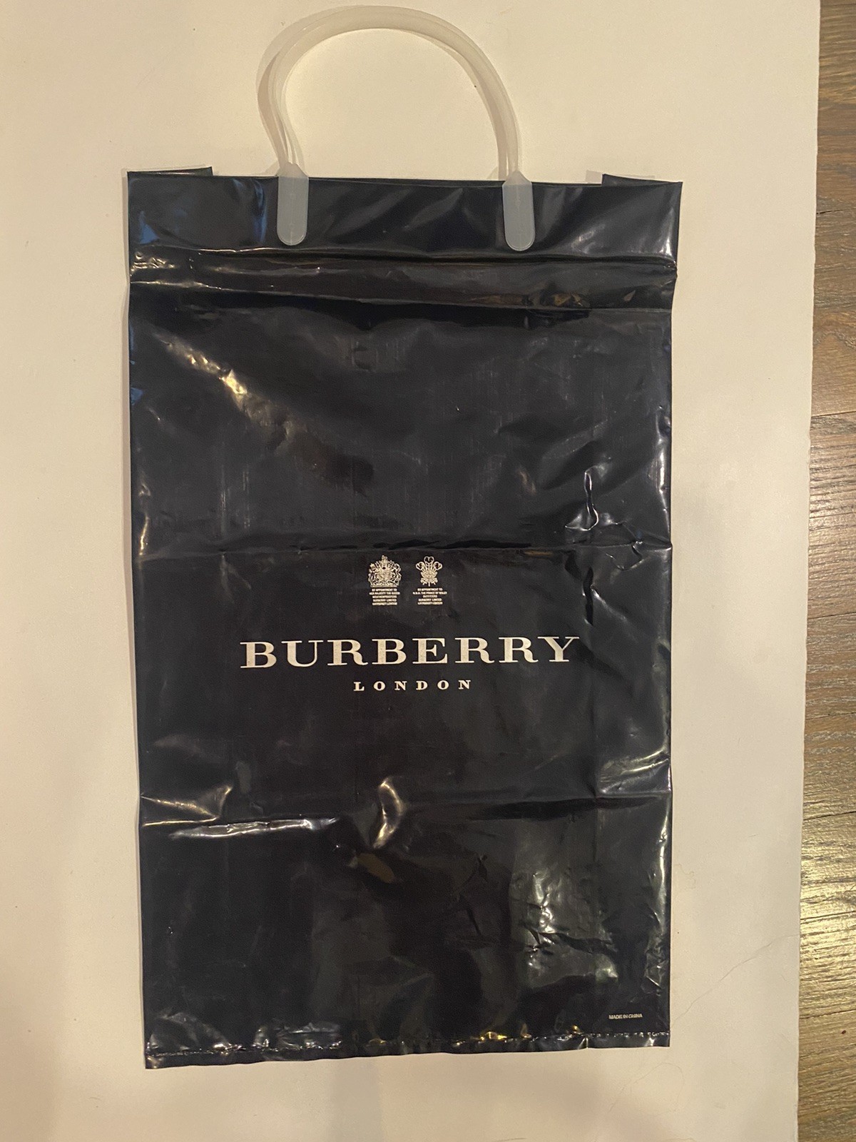 Vintage Burberry London Navy Blue Plastic Shopping Bag 19”L x 11.5\