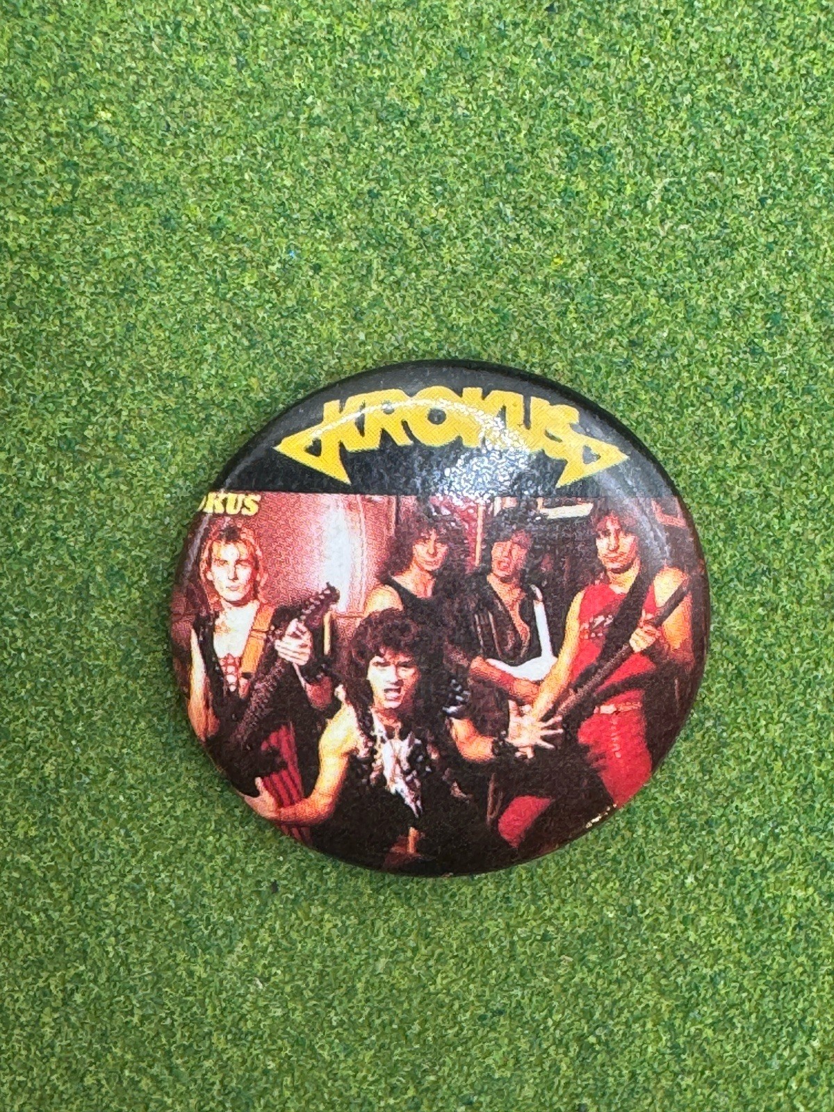 1980s Krokus Pinback Button Vintage Pin RARE HTF Hard Rock Heavy Metal Band 80s