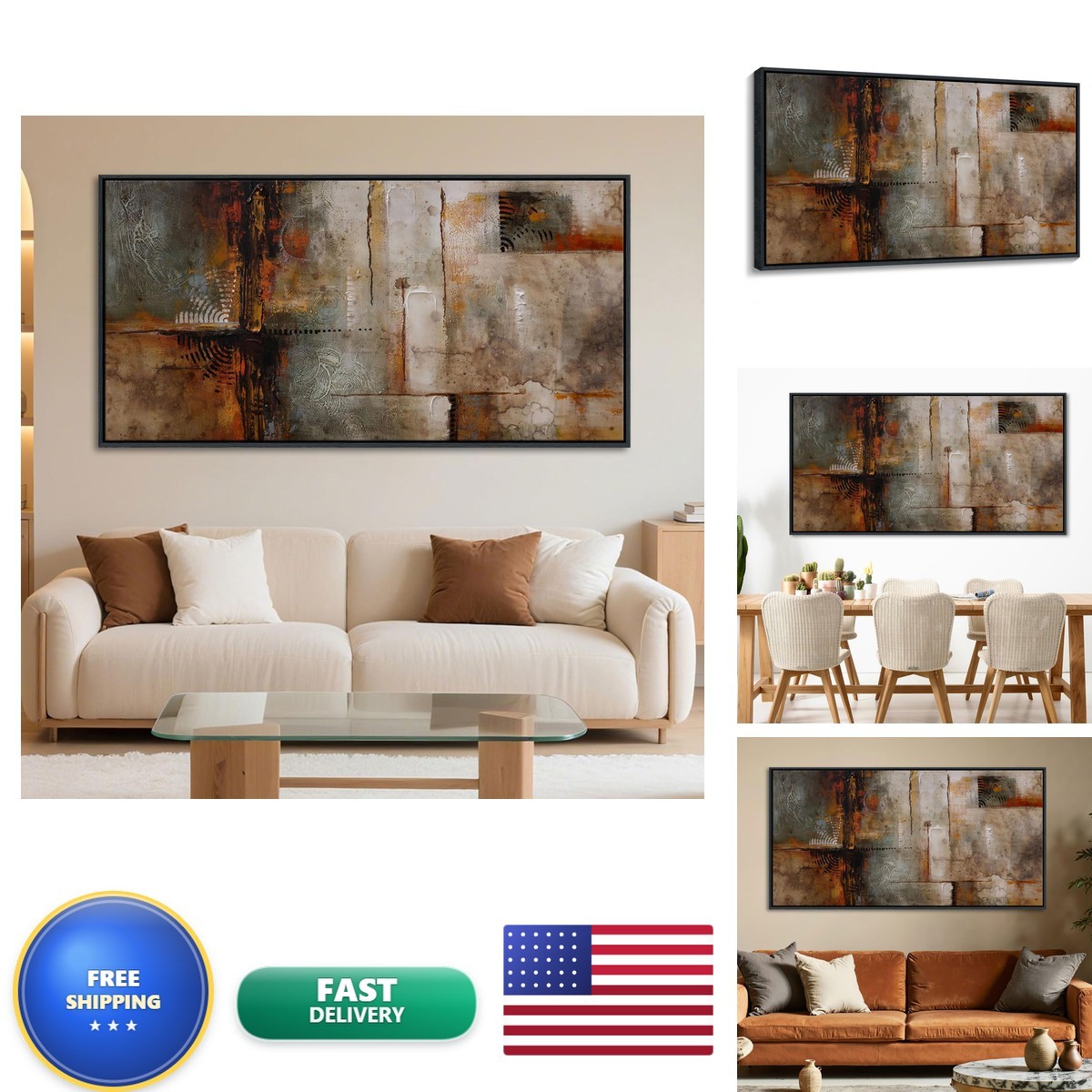 YDYSUNE Large Framed Abstract Wall Art Brown Subtle Textured Canvas 24x48 INCHES
