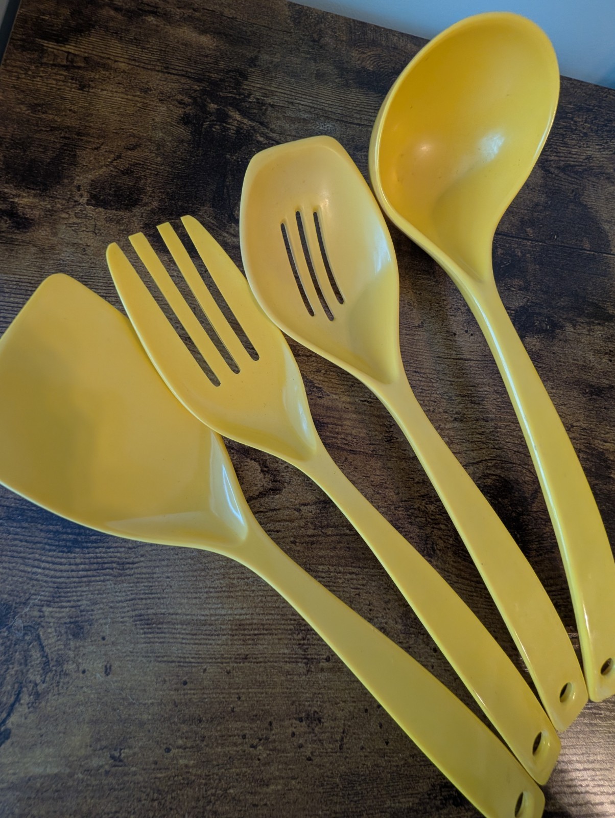 Vintage Machi Yellow Melamine Kitchen Utensils Set of 4 Made in Taiwan