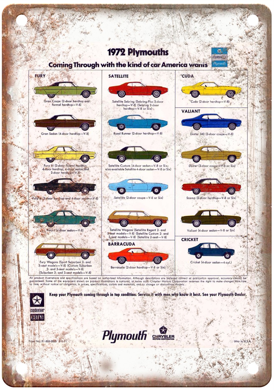 1972 Plymouth Satellite Vintage Auto Advertisement Retro Look Metal Sign AN1194
