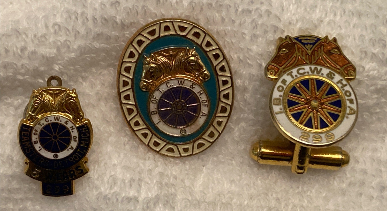 Vintage Teamsters Union Local 299 Detroit Pins w/5 Year Pin, 2x IB of TCW H of A