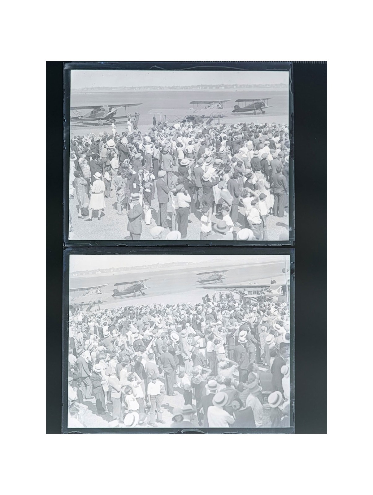 1930 East Boston Airport Air Meet Crowd Biplanes Logan Field Glass Negatives (2)