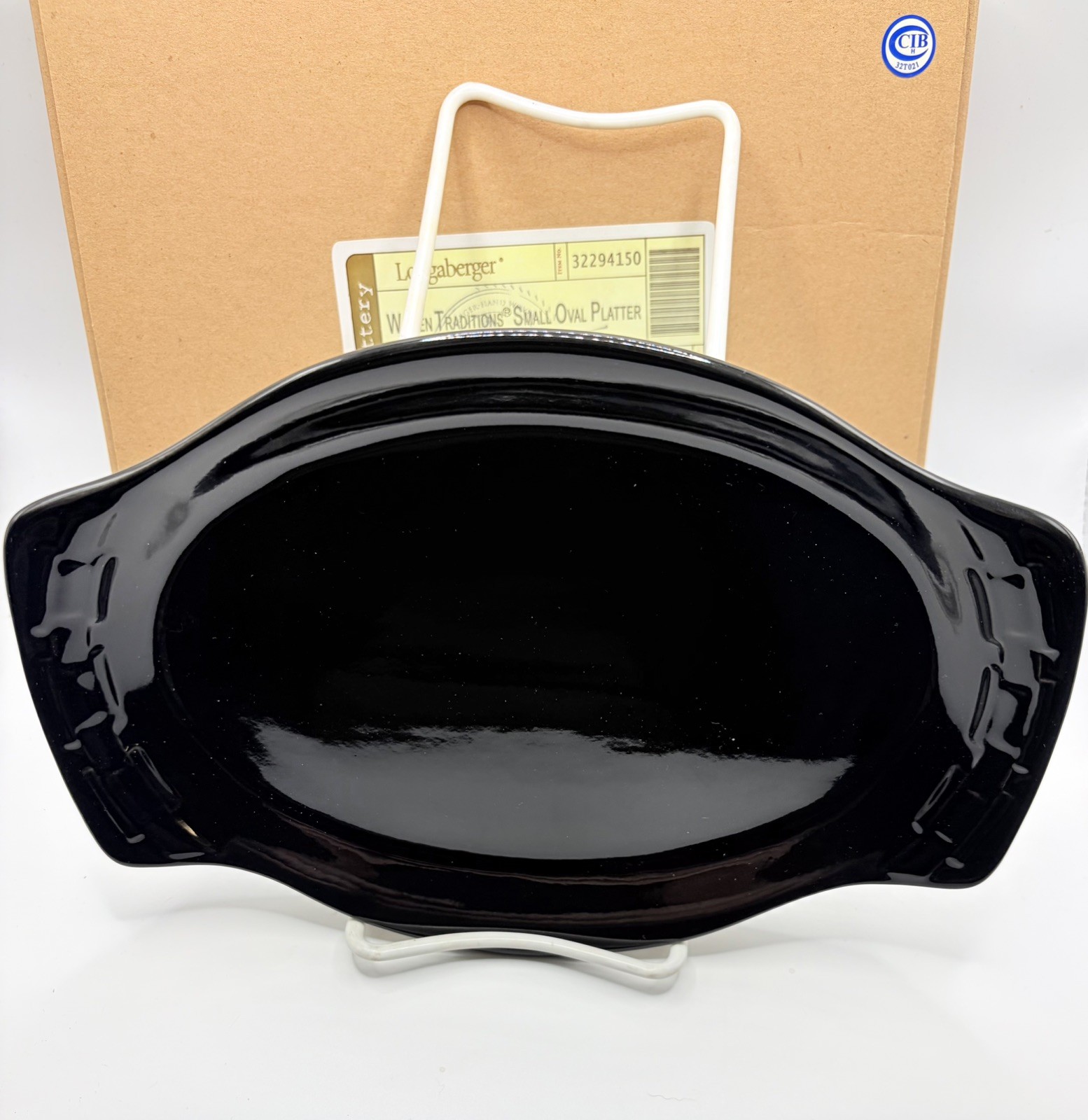Longaberger Pottery Small Oval Serving Platter Ebony New in Box Woven Traditions