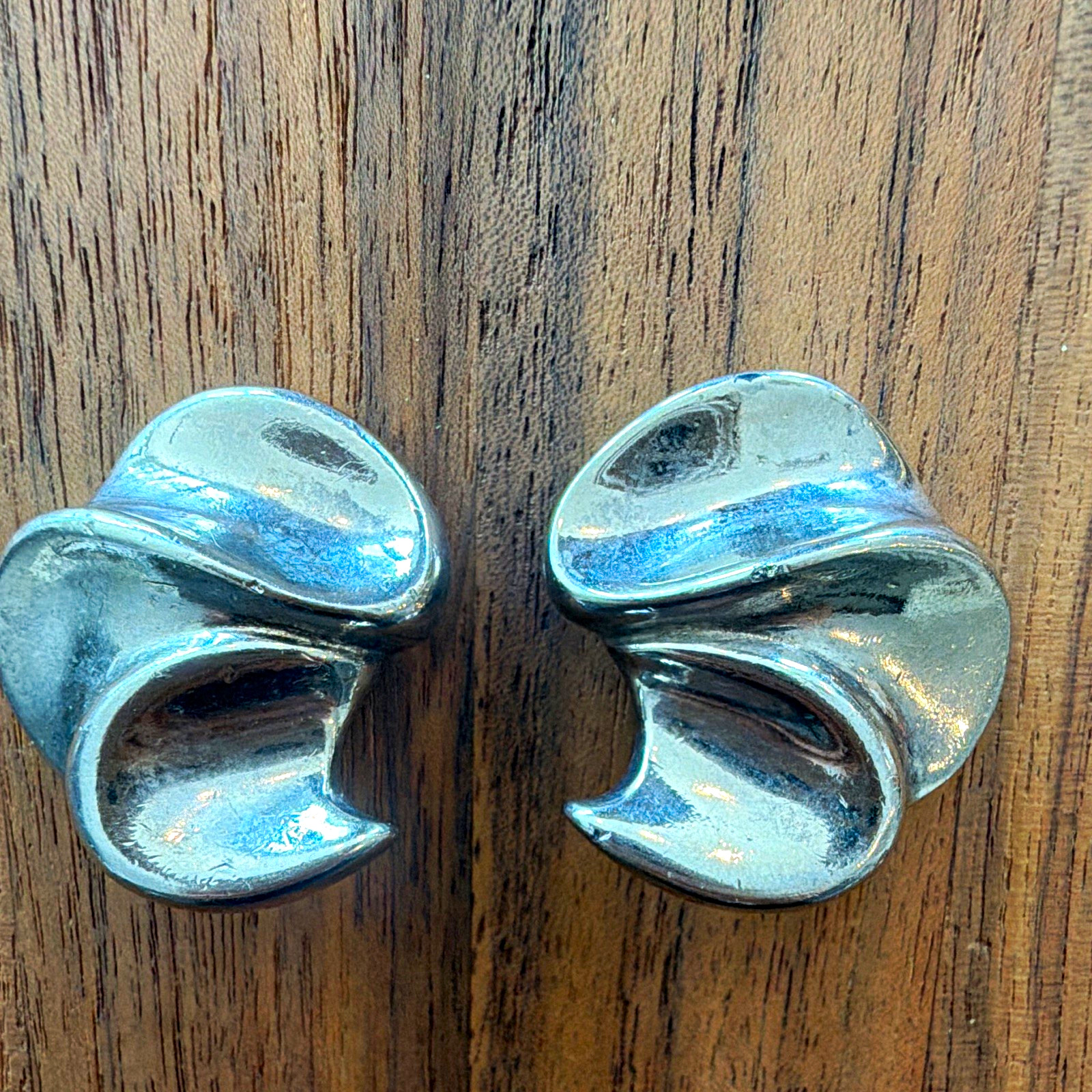 Vintage Givenchy Silver Tone Clip On Earrings Signed Sculptural Swirl Runway