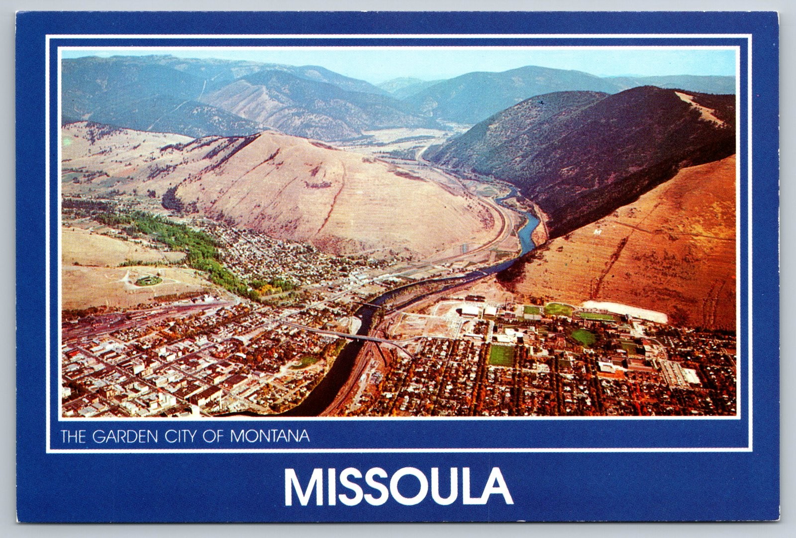 Vintage Postcard Missoula MT Aerial View Cityscape