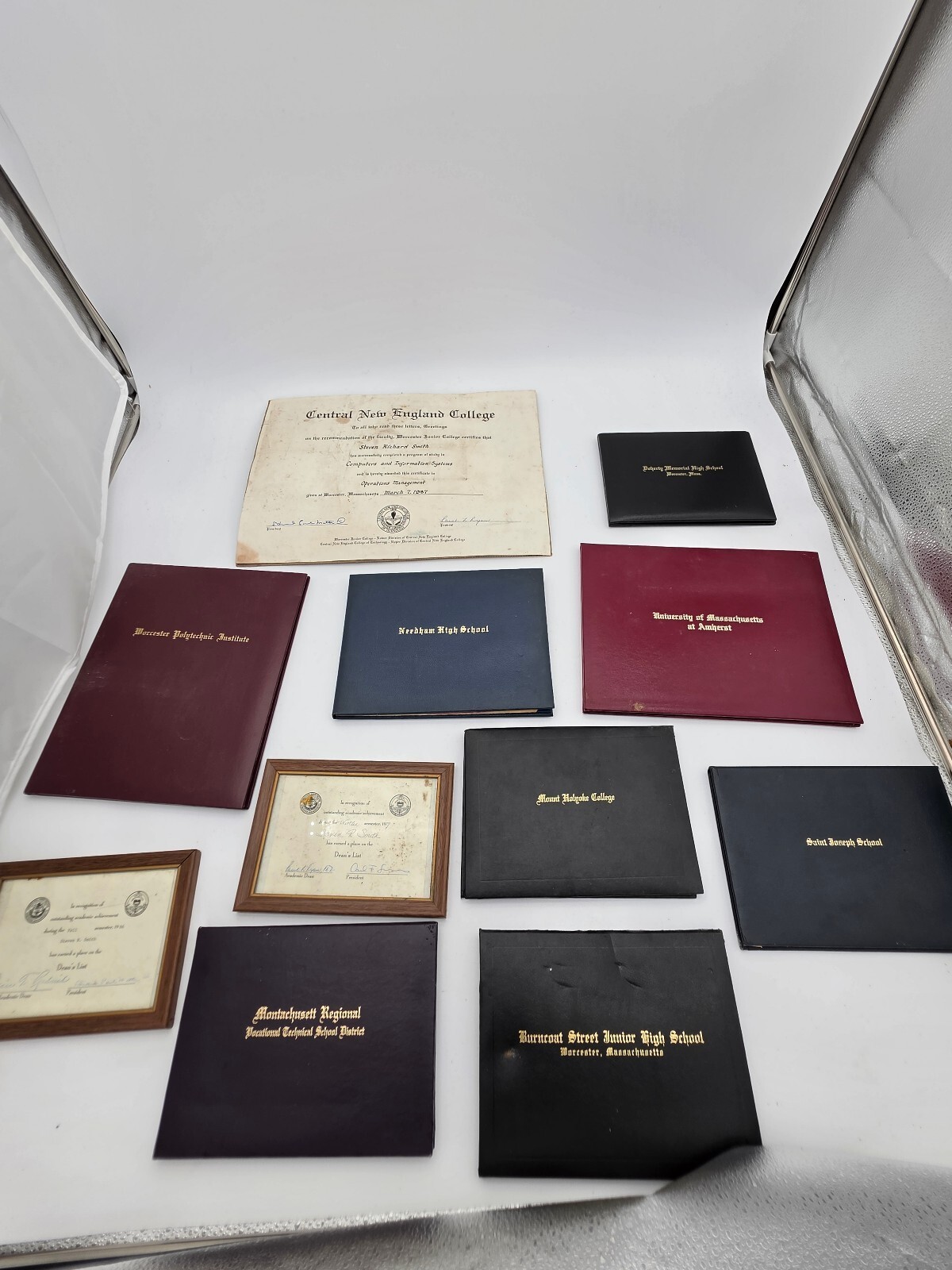 Vintage MA School Diploma Yearbook Ephemera Lot UMass WPI Needham College
