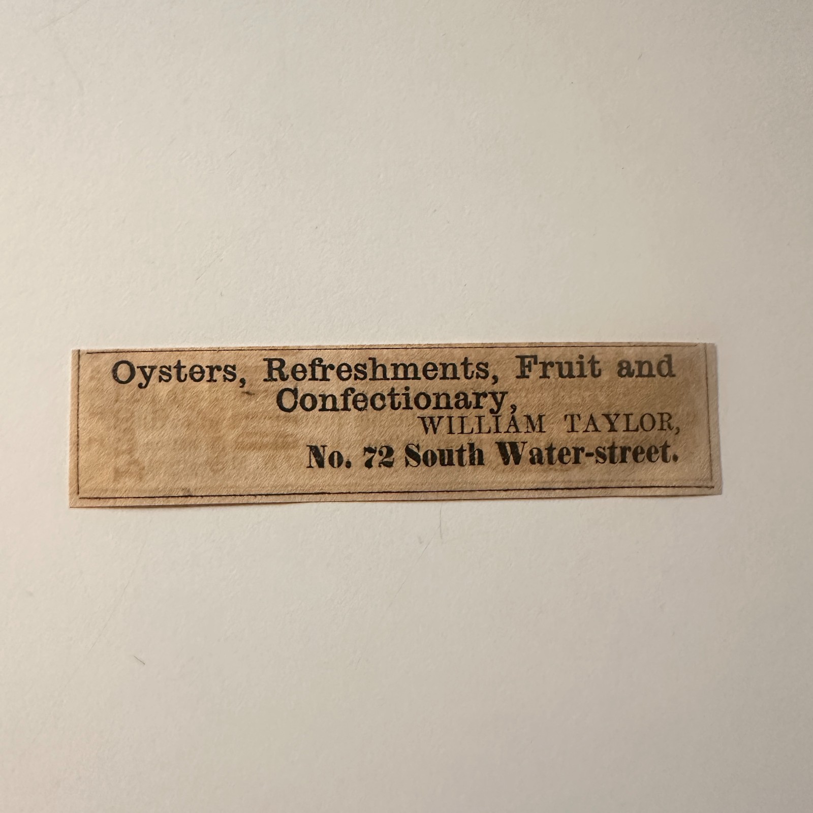 William Taylor Oyster Refreshments Fruit 1856 Providence RI Ad 5AK8-S13