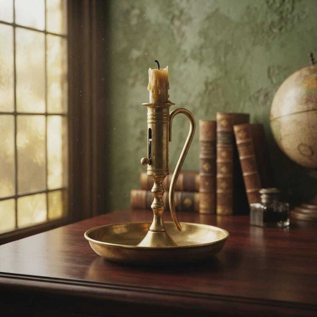 Vintage Brass Push Up Chamberstick Candle Holder with Finger Loop