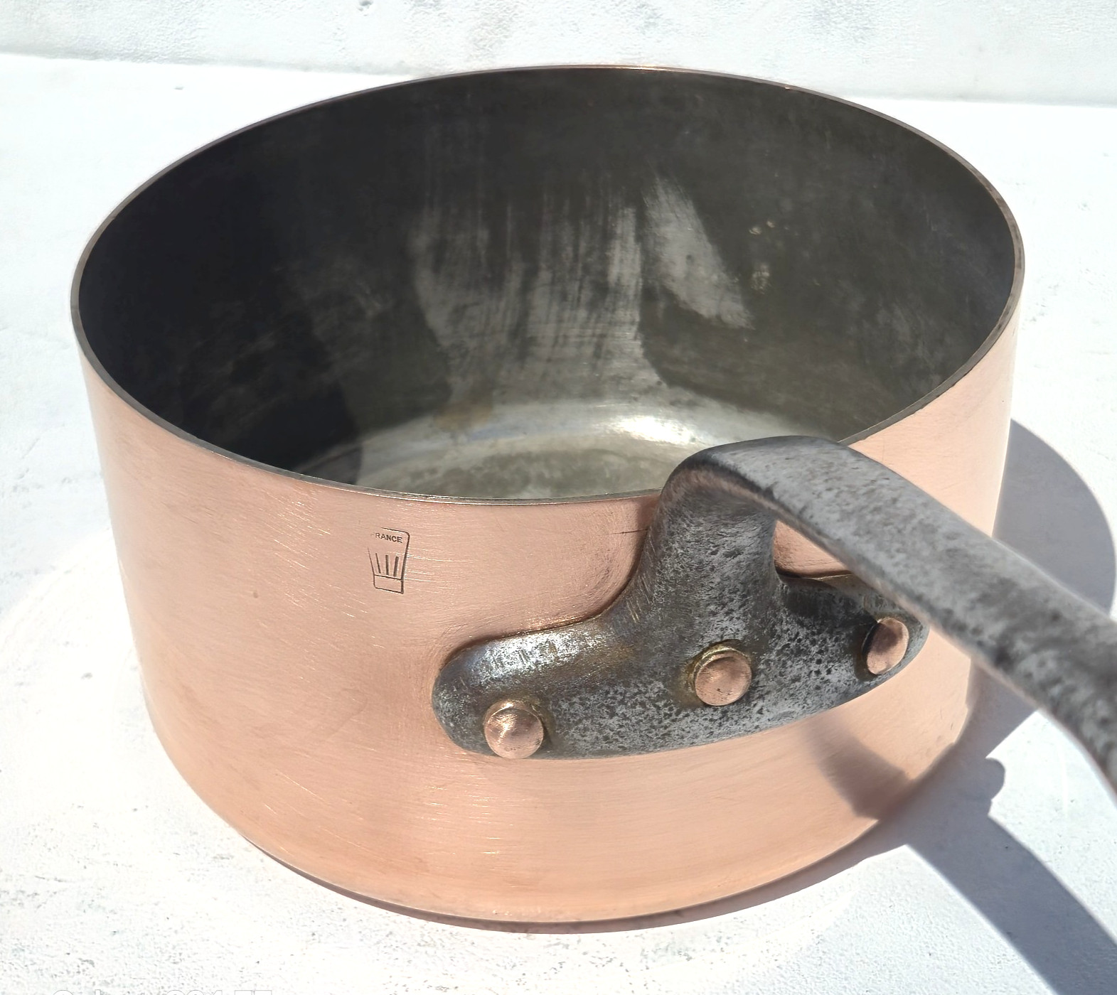 Vintage 8.9inch French Copper Pan Toque Chef Good Tin Lining 2mm 6.6lbs