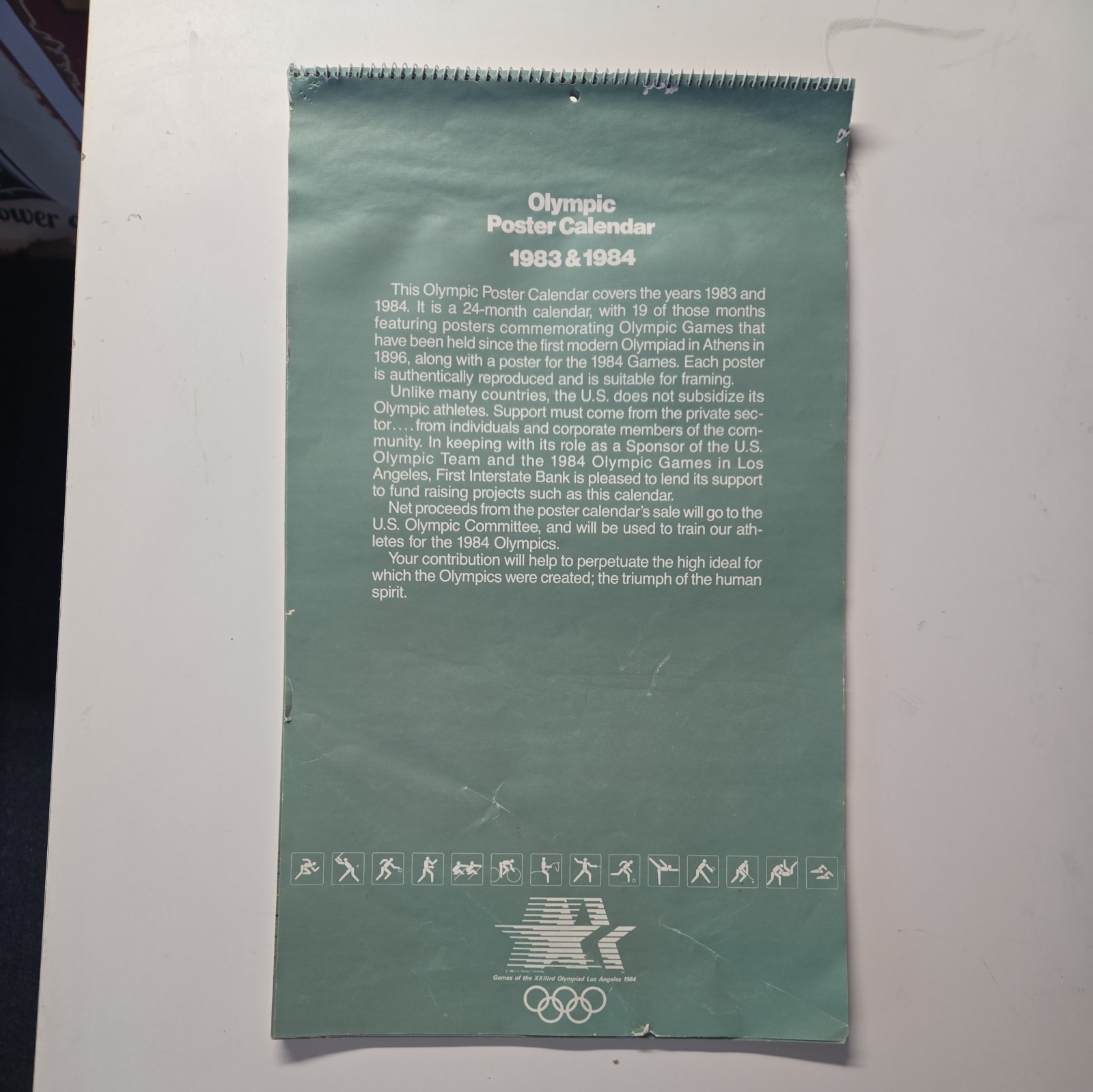 Olympic Poster Calendar 1983 & 1984 Collectible Vintage Sports Art Wall Decor