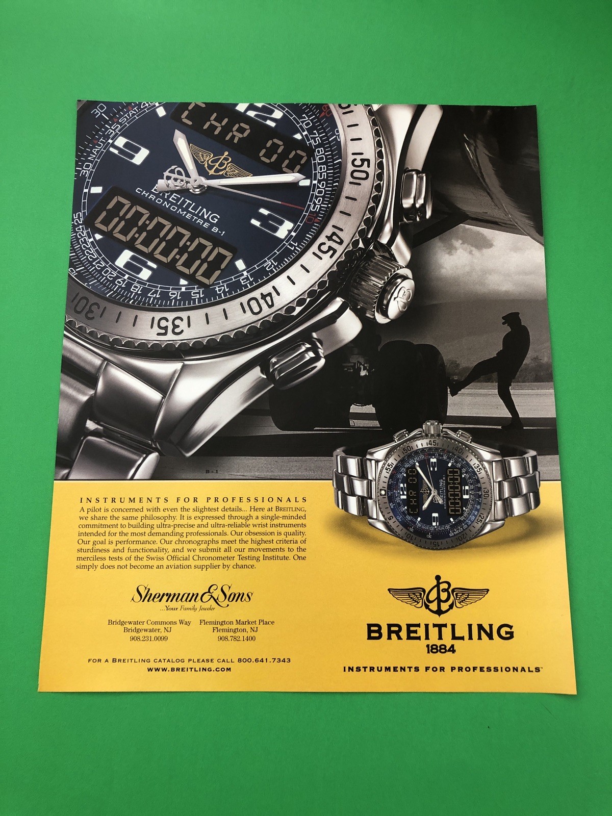 BREITLING CHRONOMETRE B-1 BLUE WATCH ORIGINAL PRINTED AD ADVERTISEMENT PRINT