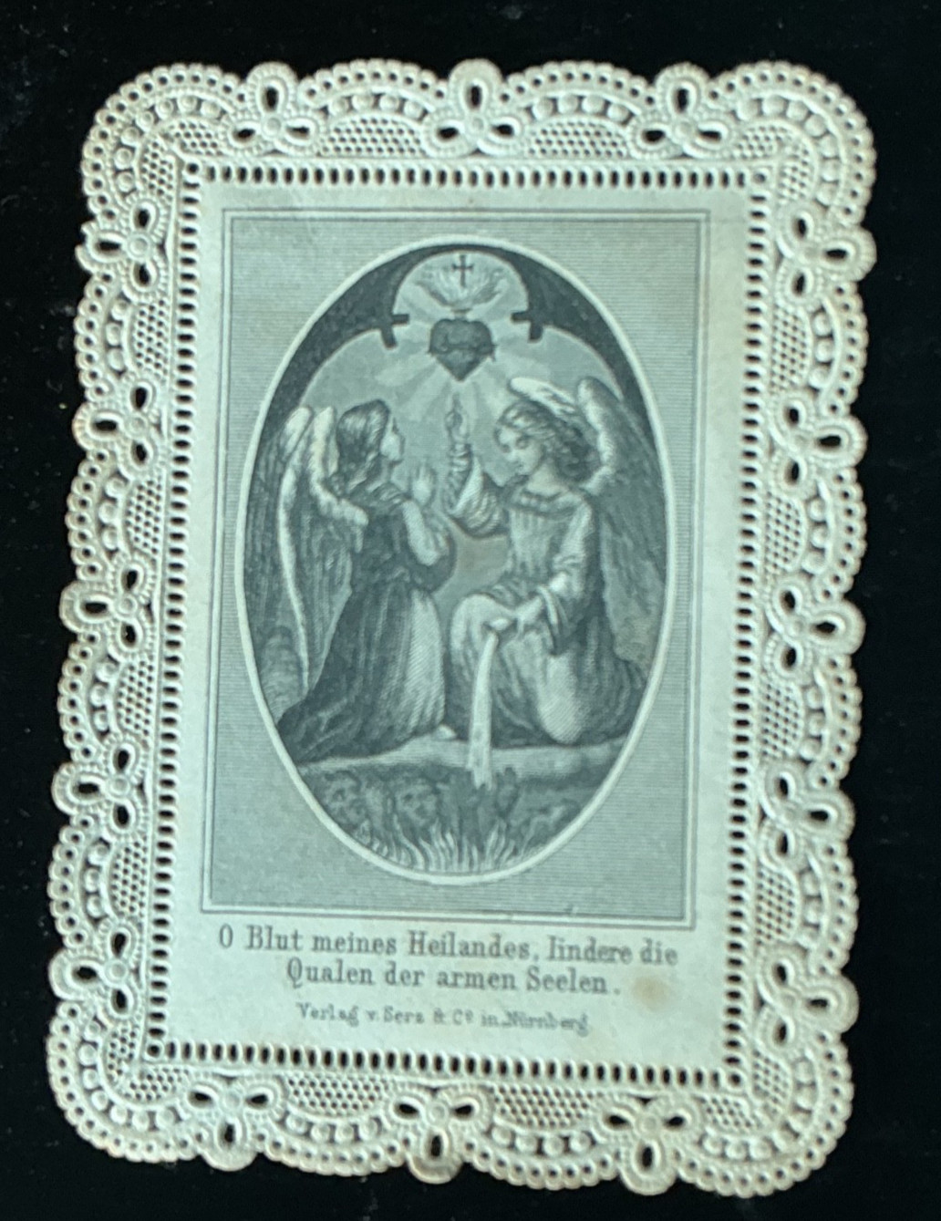 Antique Lace Holy Card German Jesus Sacred Heart Angels Christian Faith Religion