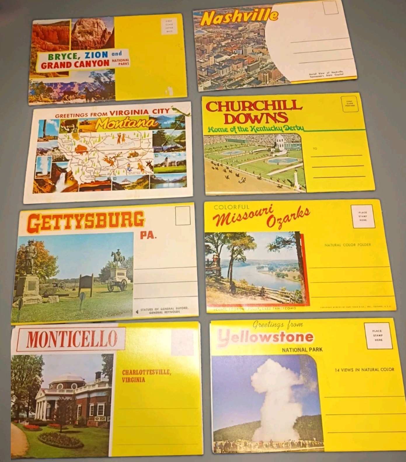 Lot 8 Vintage Souvenir Postcard Folders Unused Linen Yellowstone Churchill Downs