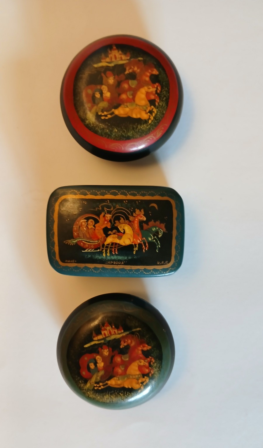 Vintage Palekh Magical Fairy Tale Horses Russian Handmade Signed Lacquer Box Lot