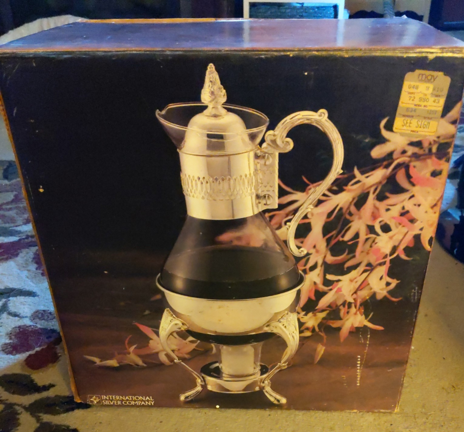 Vintage 1987 International Silver Company Carafe With Warming Candle 10 Cup
