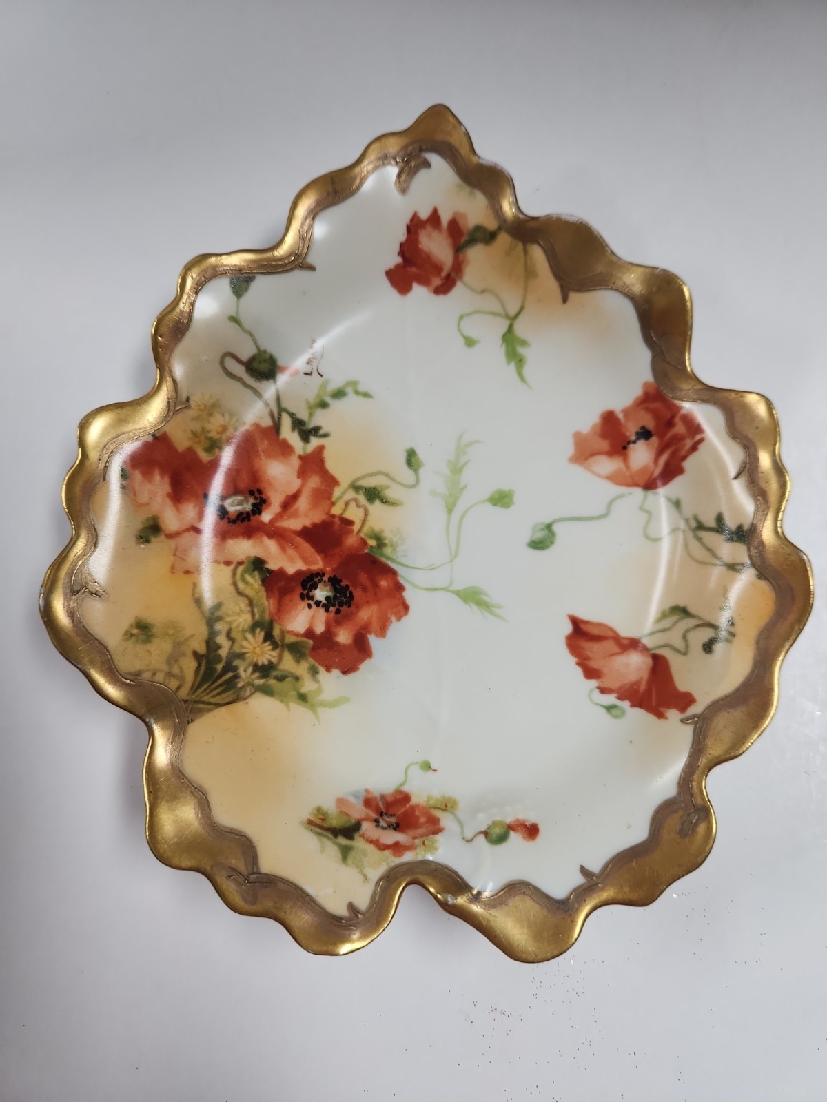 ANTIQUE LIMOGES FRANCE Elite Works BOWL LEAF SHAPED DISH Signed Handpainted