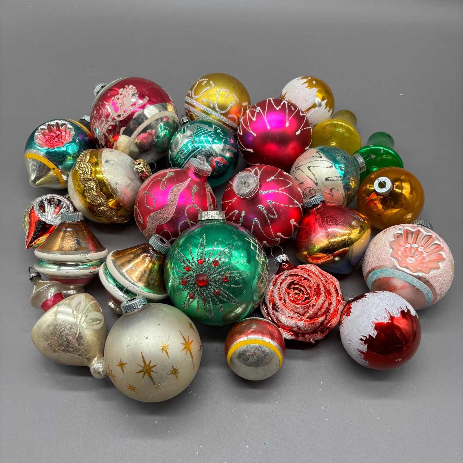 Vintage Shiny Brite West Germany Glass Christmas Ornaments Atomic Reflector Lot
