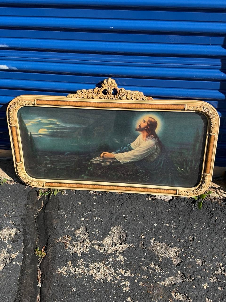 Vintage Jesus Praying in Gethsemane Framed Print Ornate Gold Tone Religious Art