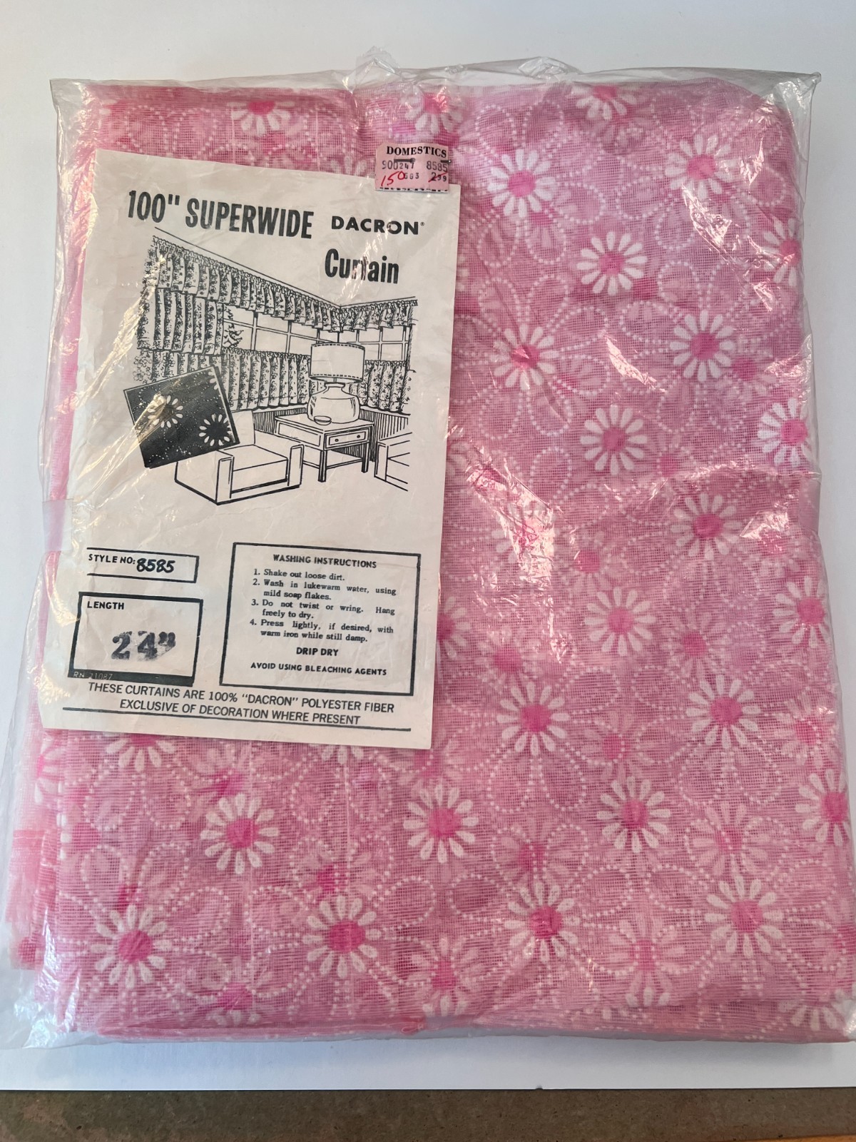 Vtg CURTAINS Pink and White Daisy Flowers SHEER Dacron 24\