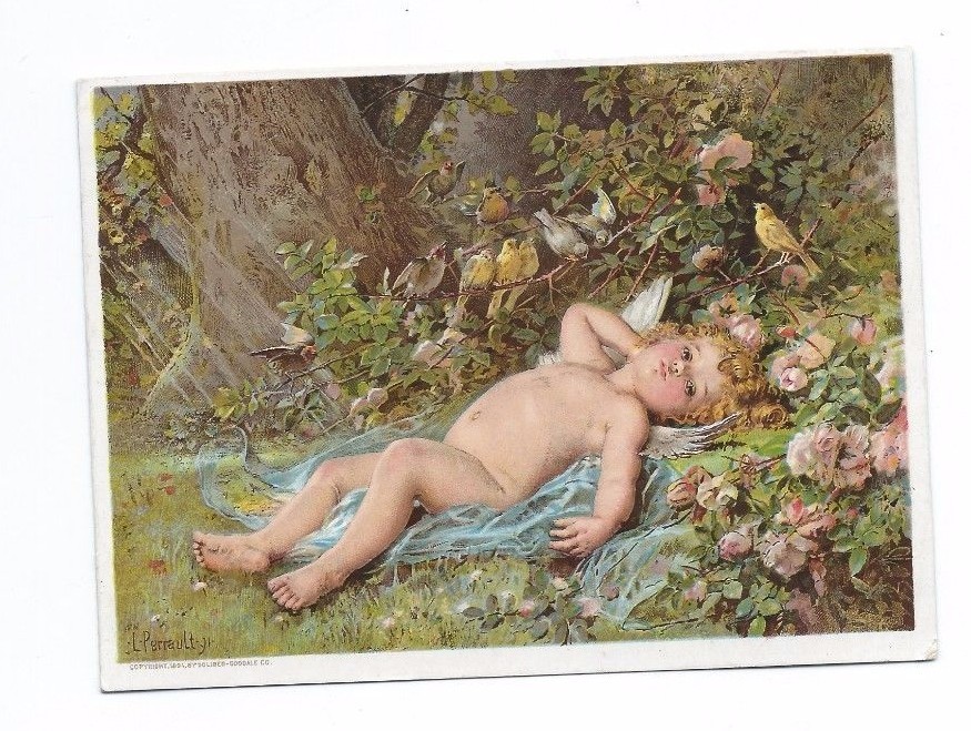 MELINS FOOD CHILDREN Victorian Ad Trade Card Angel Perrault Art Baby Boston MA