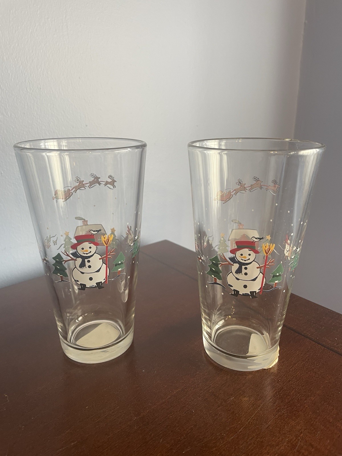Pfaltzgraff Snow Village 20 oz Pub Glass Set of 2 Brand New Discontinued Rare