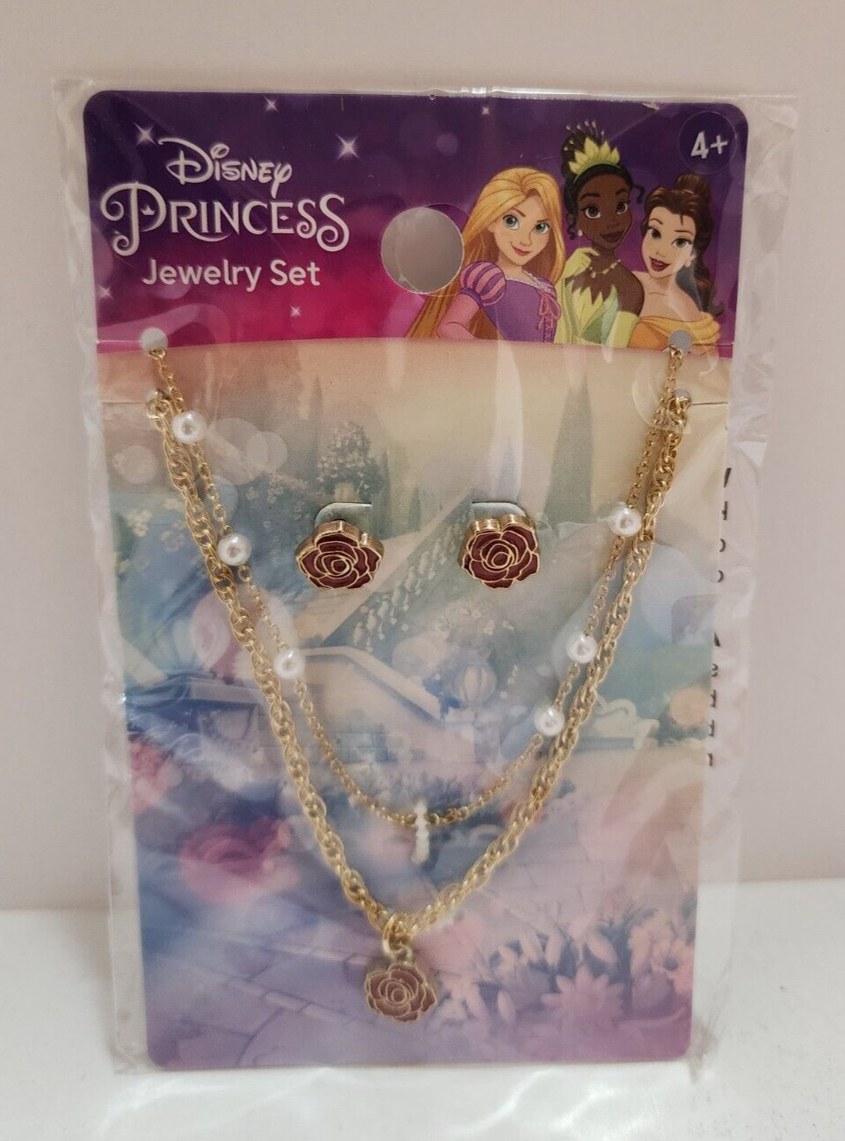 Disney Princess Belle Beauty & The Beast Jewelry Earrings Necklace Costume