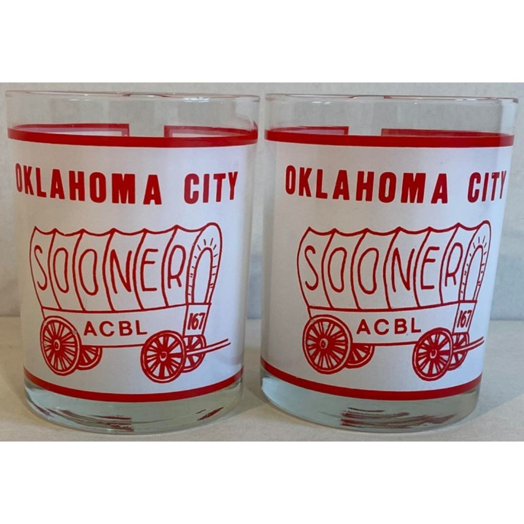 Vintage Oklahoma City ACBL Sooners Glasses. American Contract Bridge League