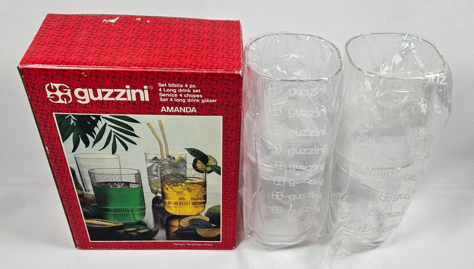 Vintage Mid Century Modern Guzzini Amanda Lucite Glasses Retro Italian InBox MCM