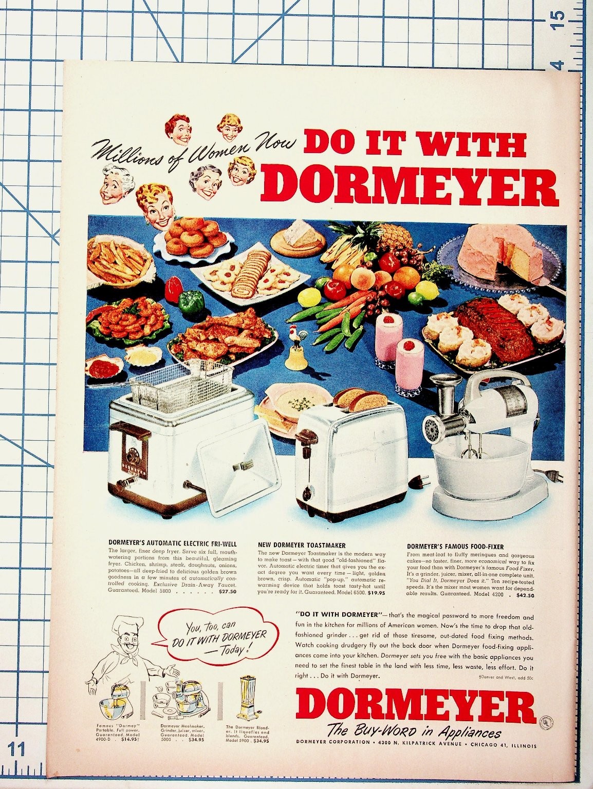 Vintage 1940s-50s Dormeyer Kitchen Appliances Ad Magazine Ephemera Chicago