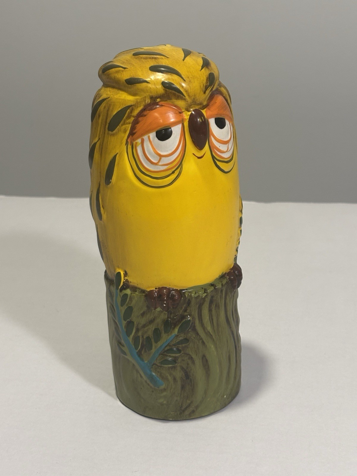 Vintage 70s Takahashi SF Ceramic Yellow Owl Tree Vase NIB Mint Japan 80-OWLTREE