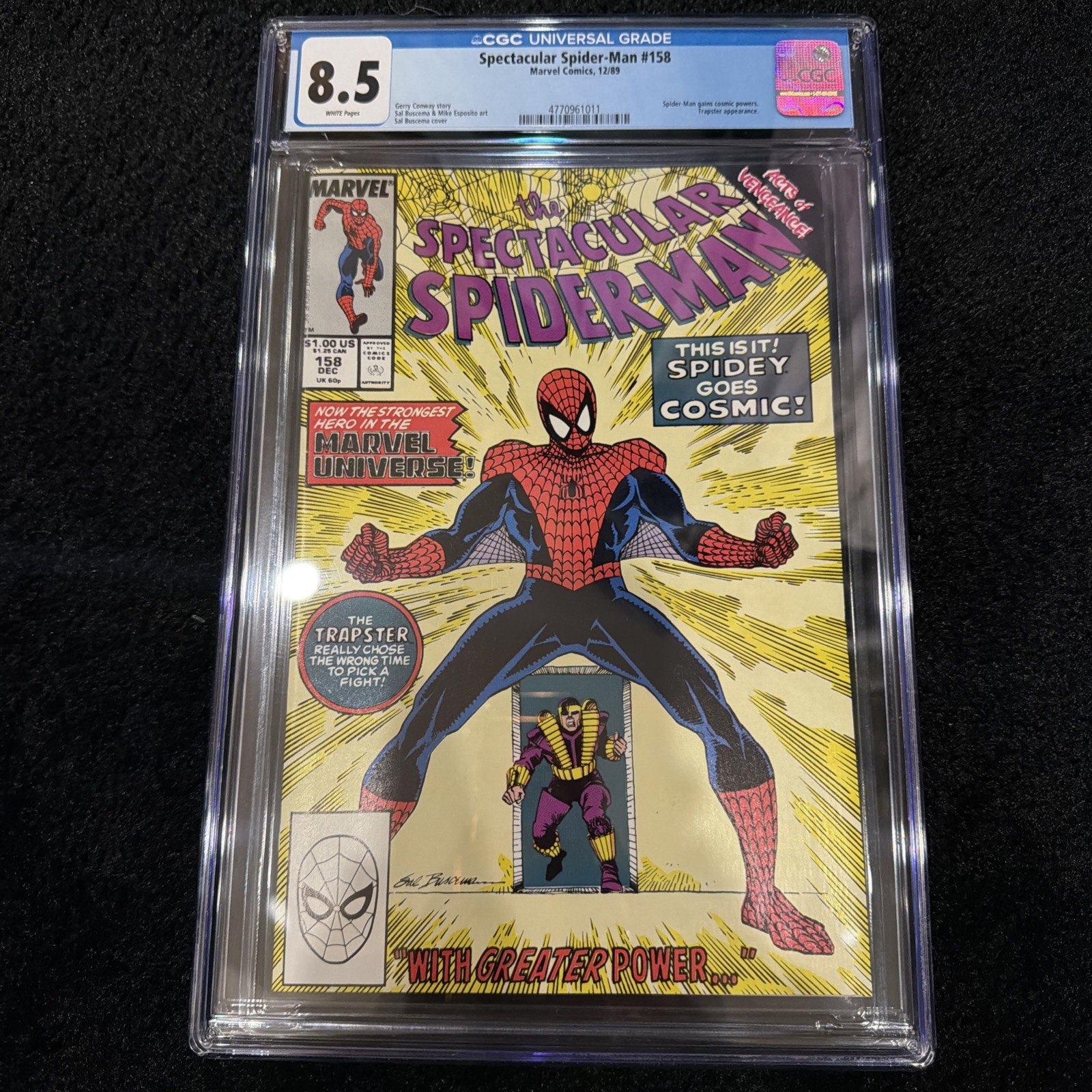 The Spectacular Spider-man #158 CGC 8.5  White Page Cosmic Spider-Man  Very Hot