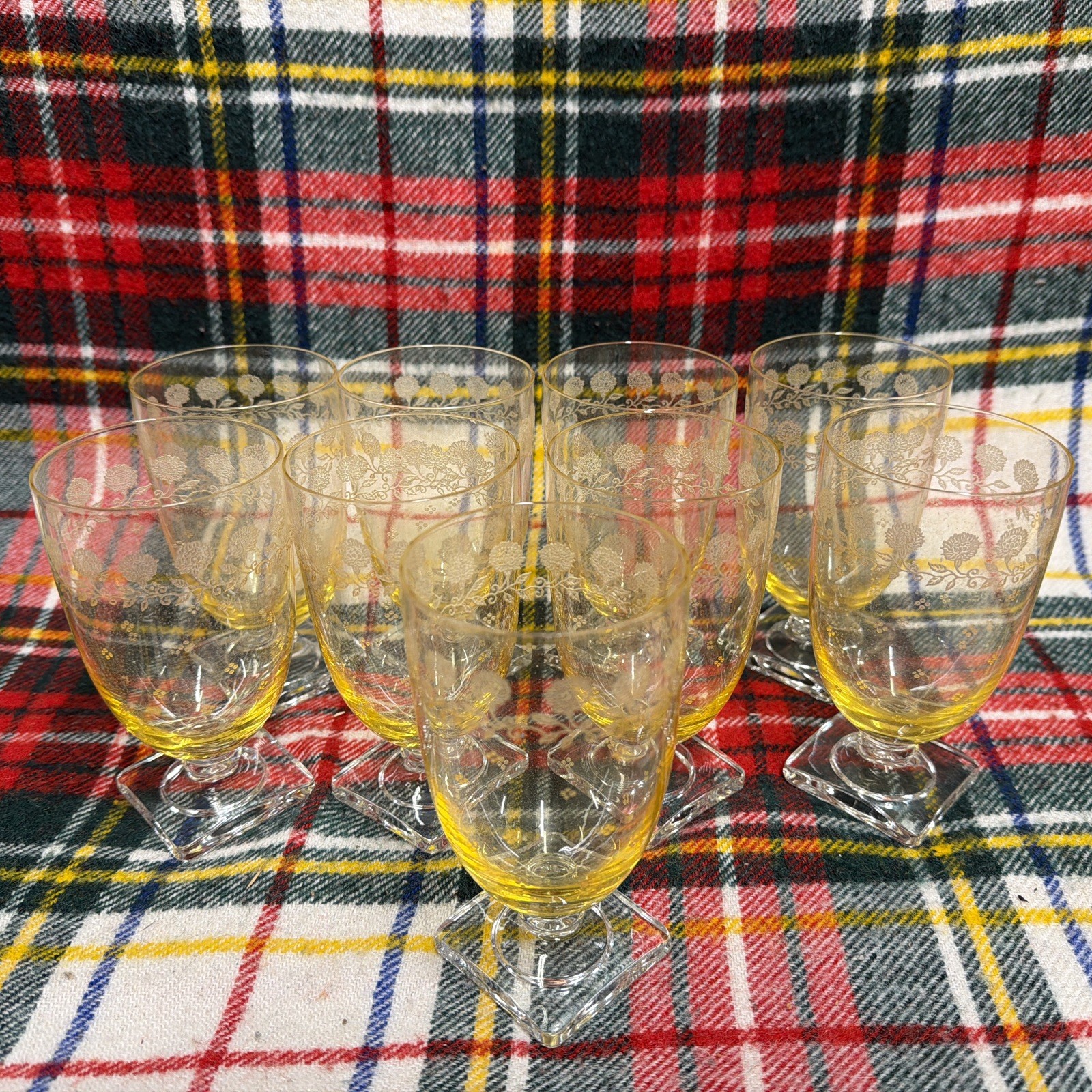 Vintage 1930s Water Goblets June Topaz (Yellow) Pattern by Fostoria Set of 9