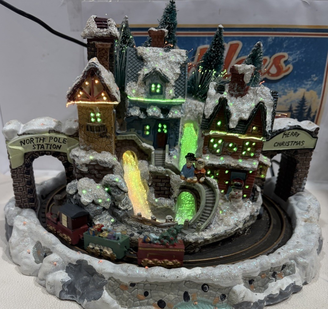 Fiber Optic Christmas Village Animated Train Waterfall North Pole BA-2007