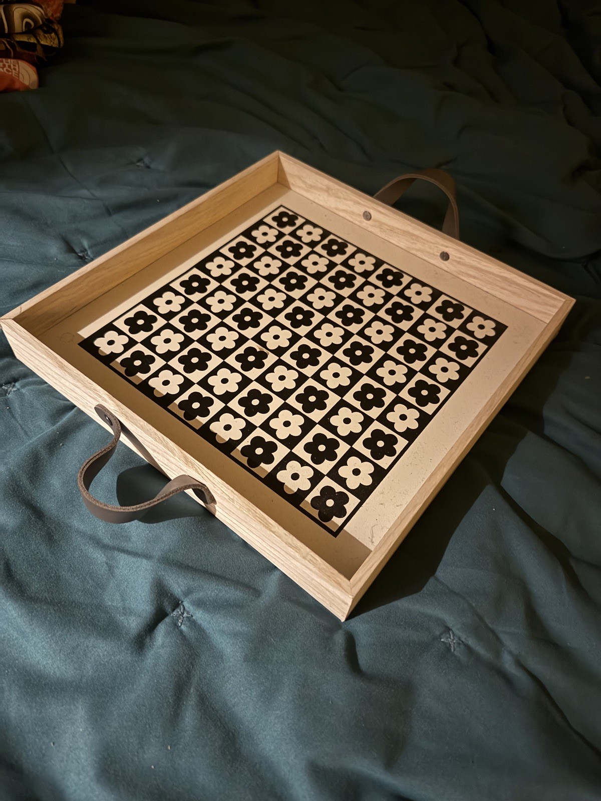 NWOT COMPOSITE WOOD & FAUX LEATHER TRAY  - 11\