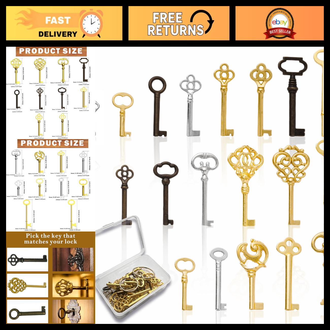 19Pcs Universal Hollow Barrel Skeleton Key Set - Replacement Keys for Locks