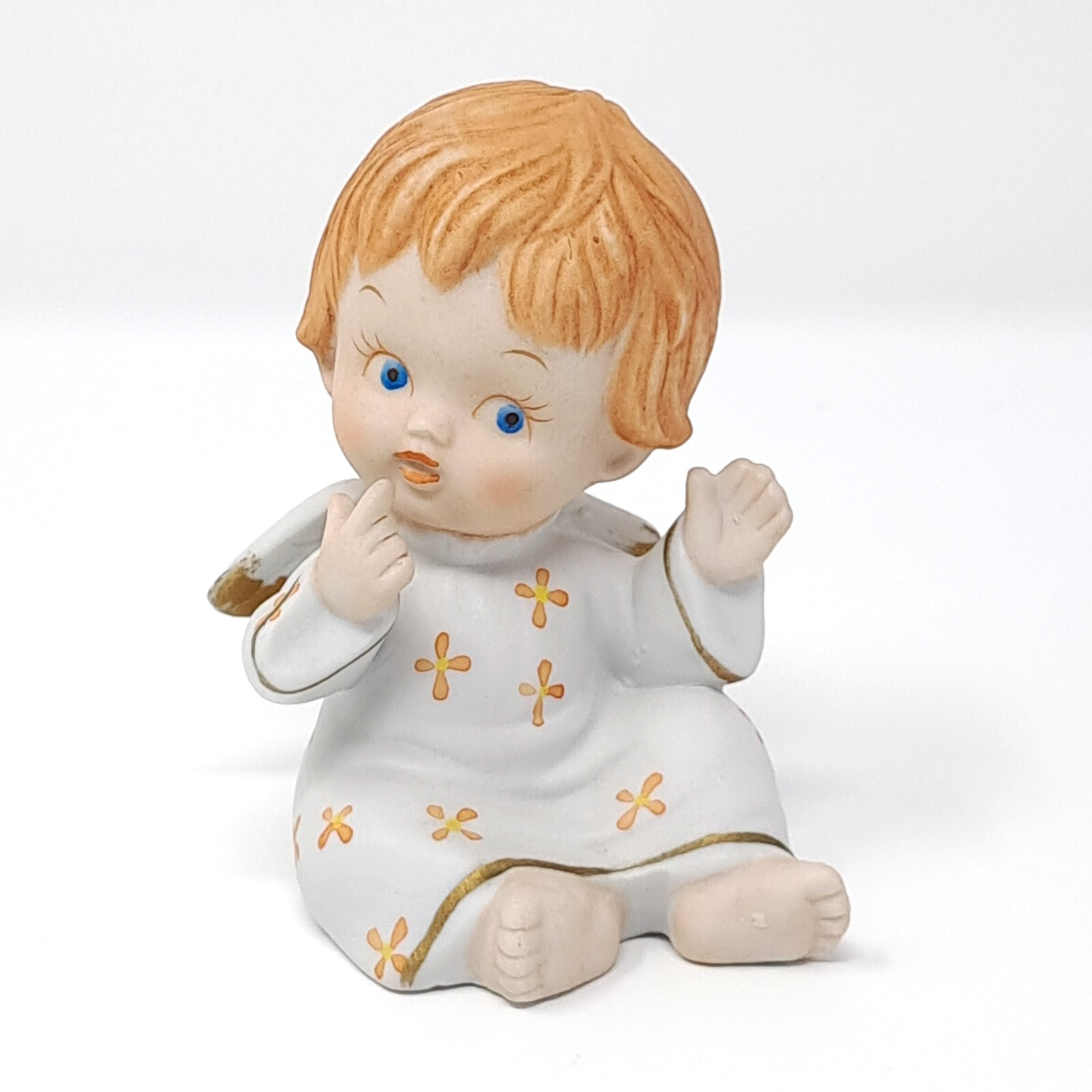 Enesco 1979 Baby Angel Cherub ceramic Figurine blue eyes vintage