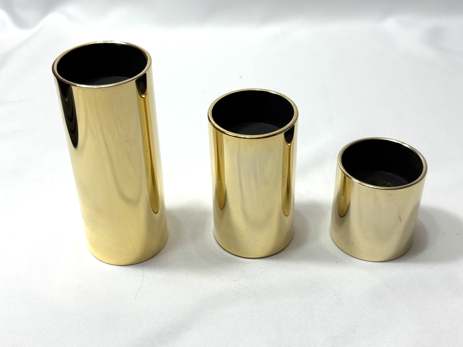 Vintage Design Asmussen 24k Gold Cylinder Tea Light Holders Set of 3