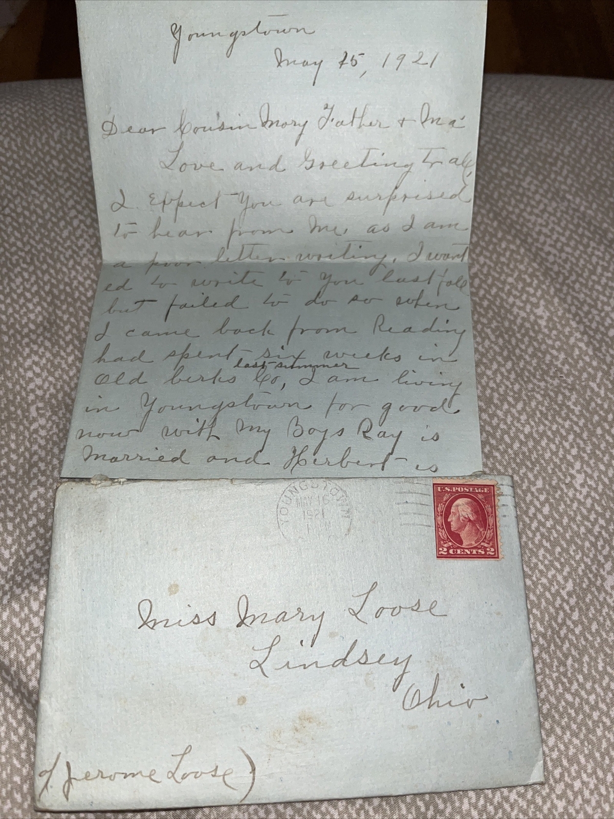 Antique 1921 Pre Great Depression Youngstown OH Letter Mentions Poor Job Outlook