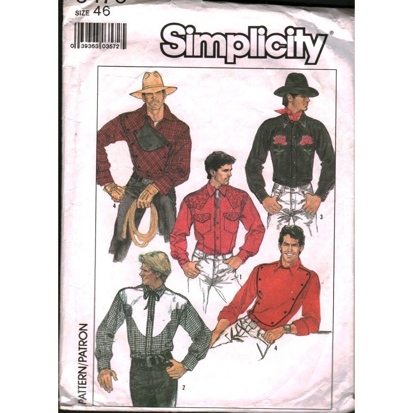 Simplicity 8473 Mens Fitted Western Shirt Sewing Pattern Size 46 Cowboy Yoke Bib