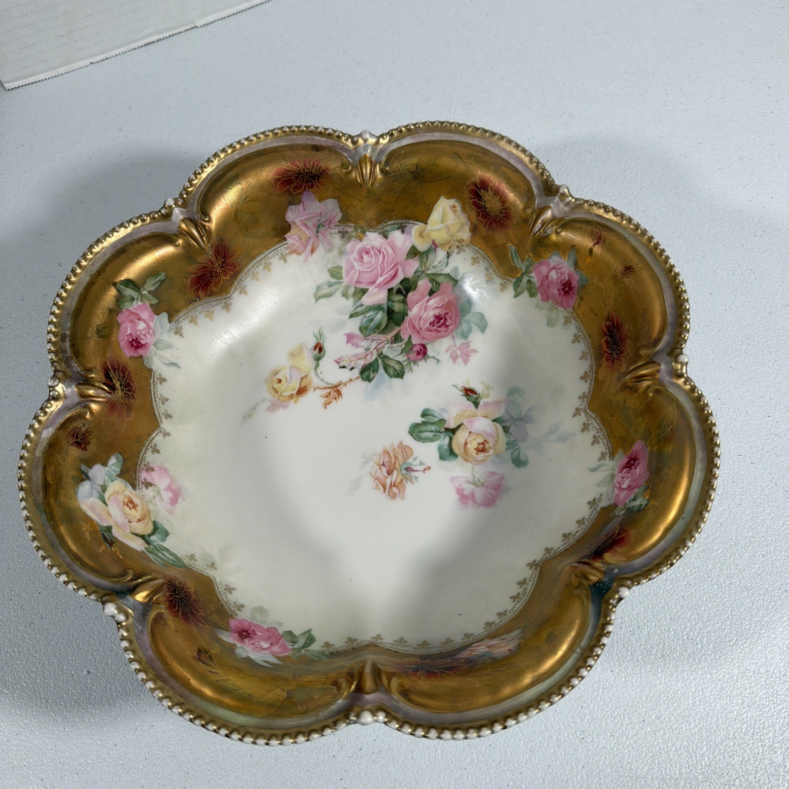 Beautiful Antique RS PRUSSIA Flower Rose Bowl ca.1870-1918 Large 11
