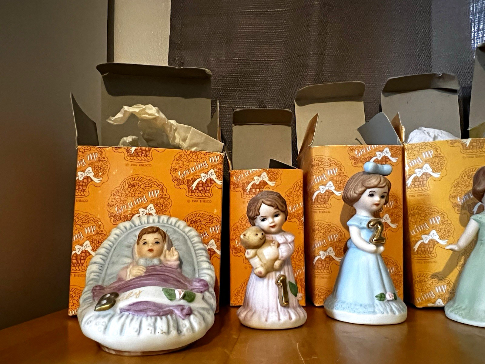 Enesco Growing Up Girls Porcelain Figurine 1-16 + Bassinet. MISSING #8