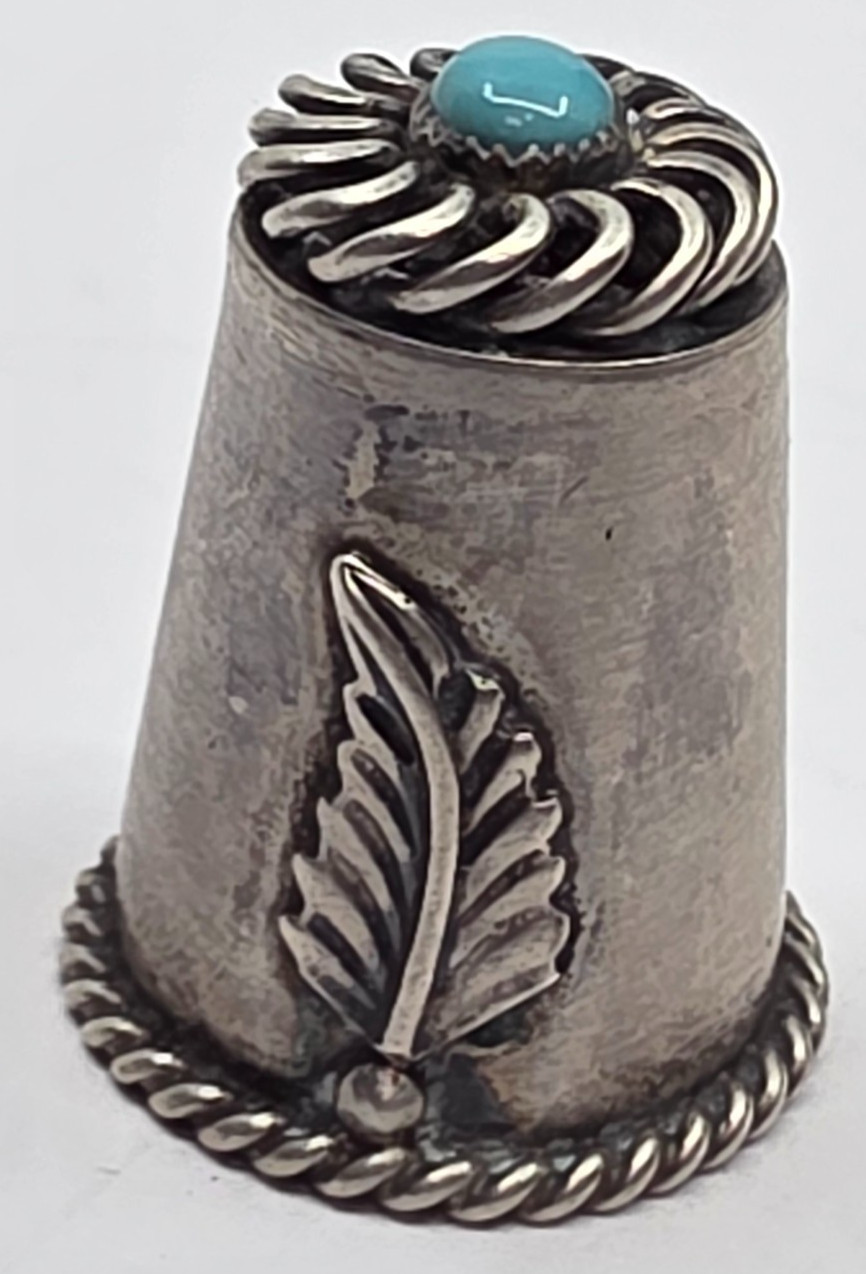Vintage Zuni Signed Sterling Silver Turquoise Thimble