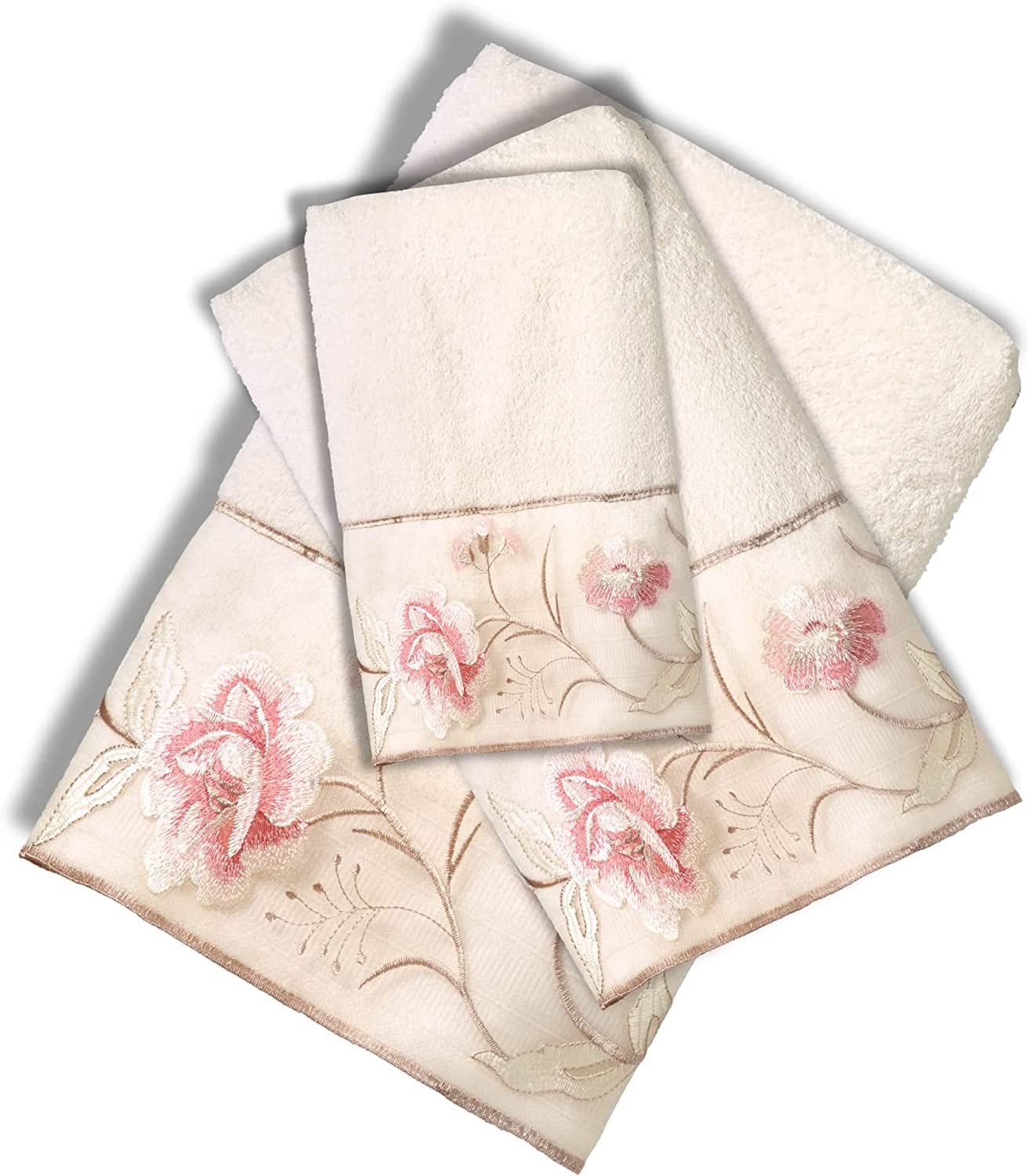 Popular Bath Dublin Rose 3-Piece Towel Set - Beige