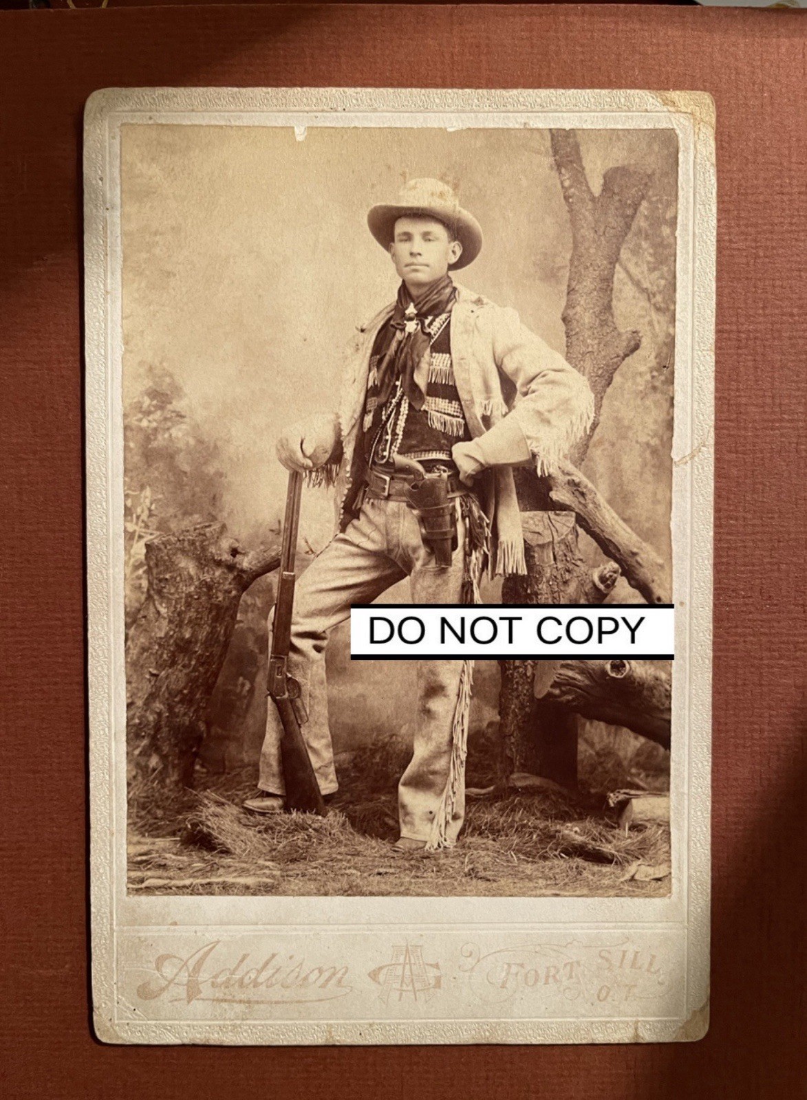 Cowboy Indian Scout Cabinet Photo At Fort Sill, Oklahoma Territory. Rifle GUNS